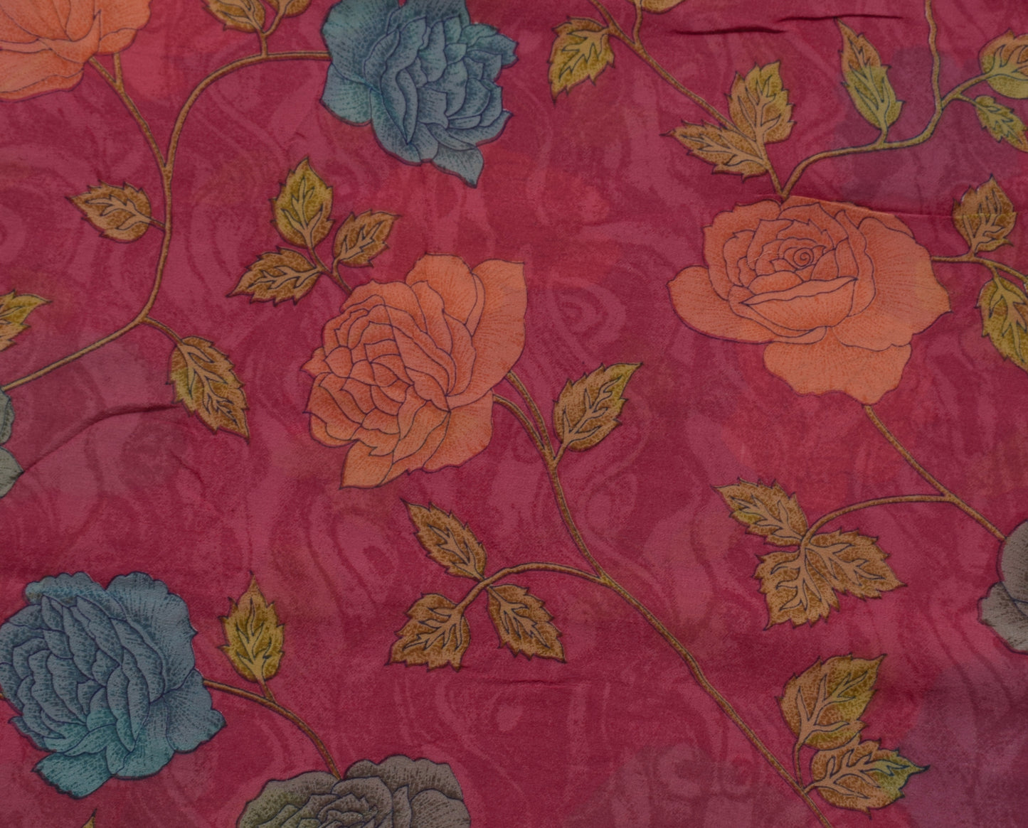 Sushila Vintage Indian Sari 100% Pure Georgette Silk Printed Floral Craft Fabric