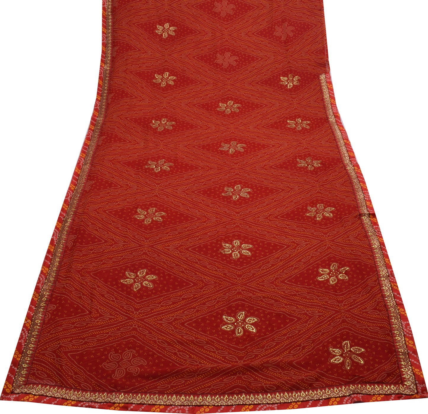 Sushila Vintage Red Saree Blend Georgette Silk Printed Paisley 5 YD Craft Fabric