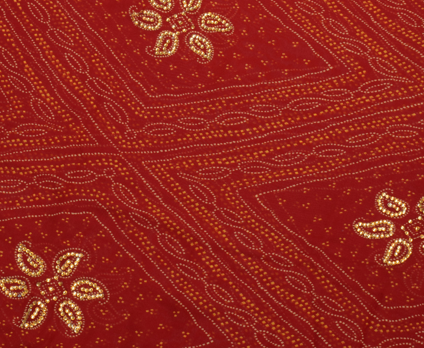 Sushila Vintage Red Saree Blend Georgette Silk Printed Paisley 5 YD Craft Fabric