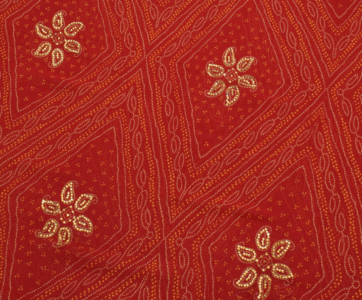 Sushila Vintage Red Saree Blend Georgette Silk Printed Paisley 5 YD Craft Fabric