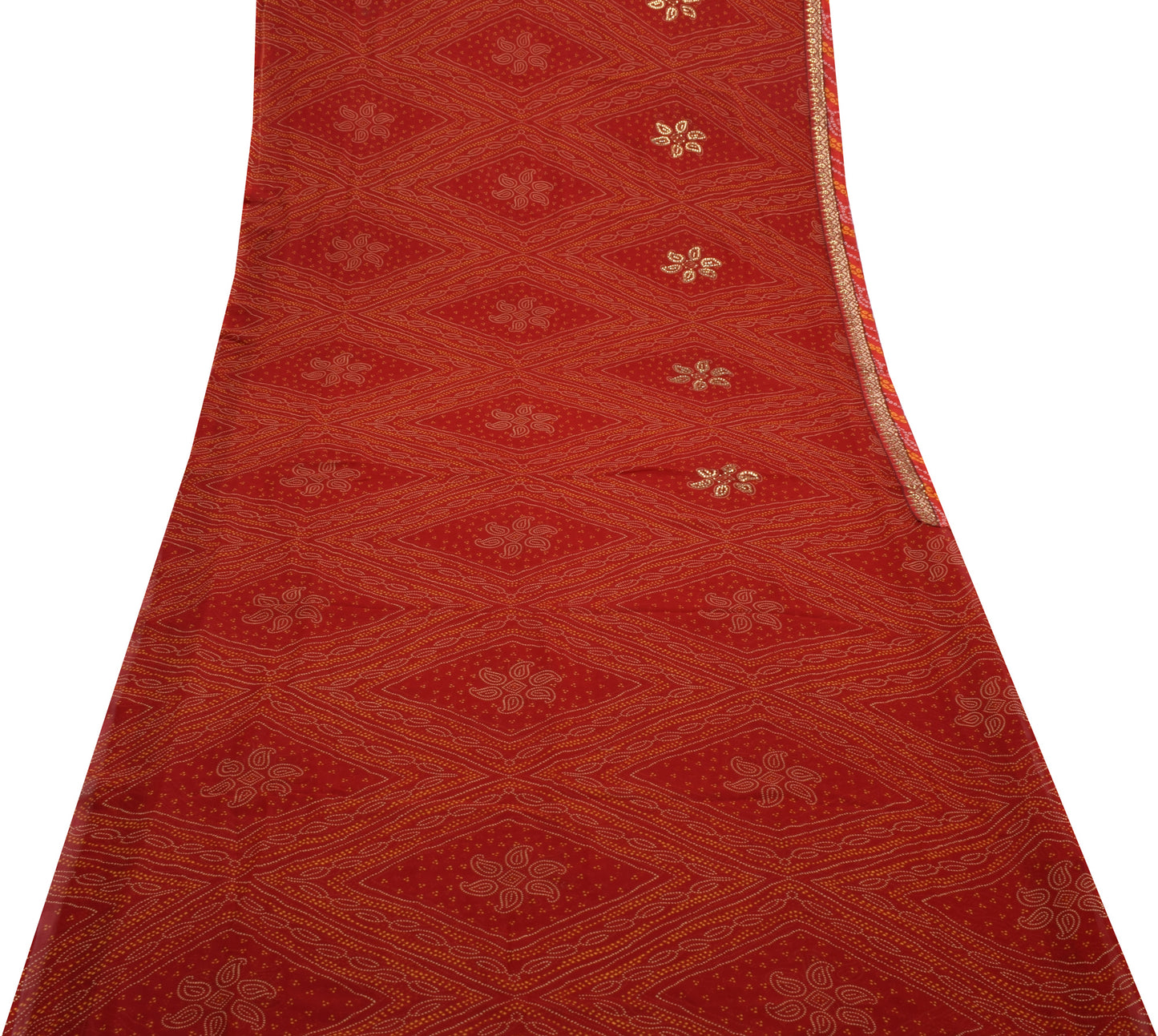 Sushila Vintage Red Saree Blend Georgette Silk Printed Paisley 5 YD Craft Fabric