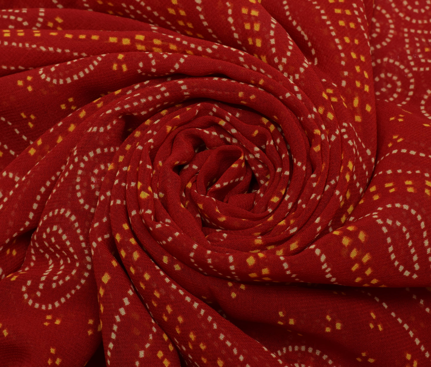 Sushila Vintage Red Saree Blend Georgette Silk Printed Paisley 5 YD Craft Fabric