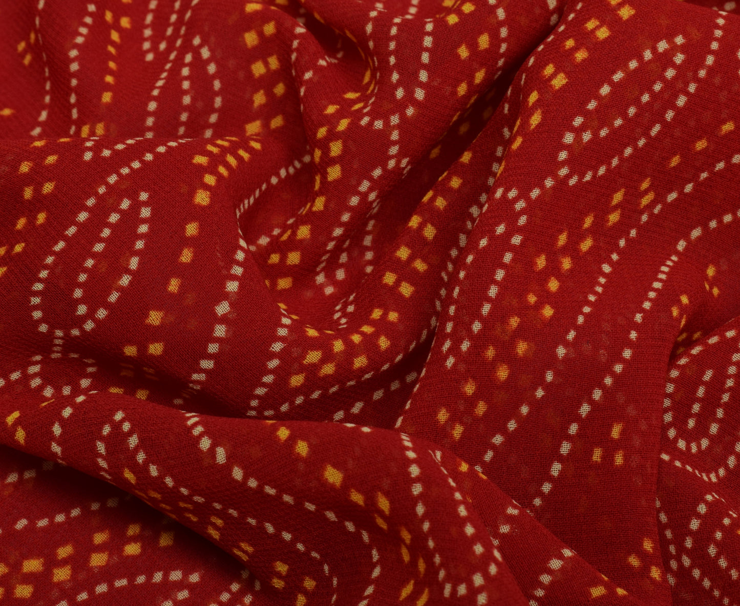 Sushila Vintage Red Saree Blend Georgette Silk Printed Paisley 5 YD Craft Fabric