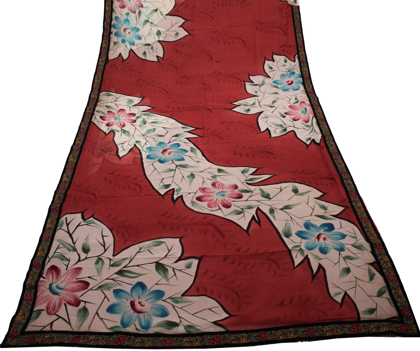 Sushila Vintage Maroon Saree 100%Pure Georgette Silk Printed Floral Craft Fabric