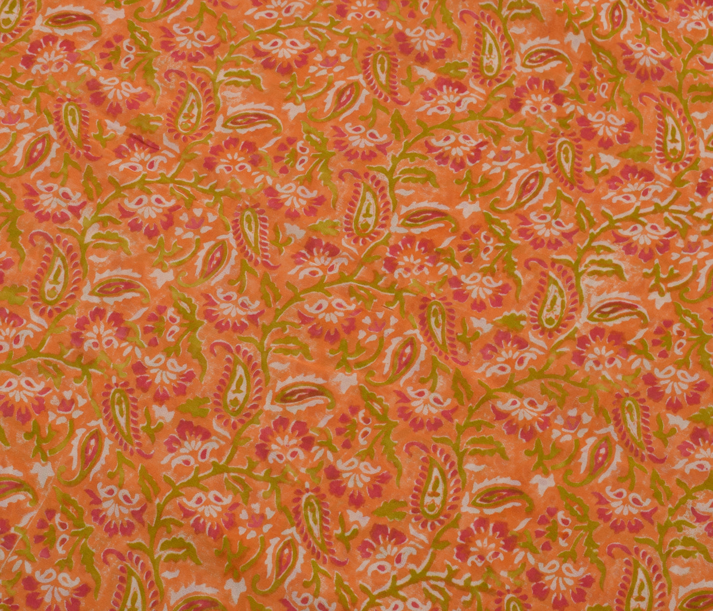 Sushila Vintage Orange Saree 100% Pure Georgette Printed Paisley Craft Fabric