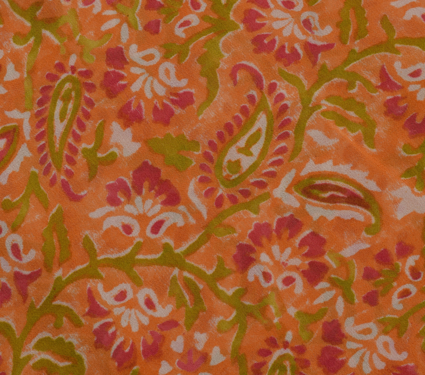 Sushila Vintage Orange Saree 100% Pure Georgette Printed Paisley Craft Fabric