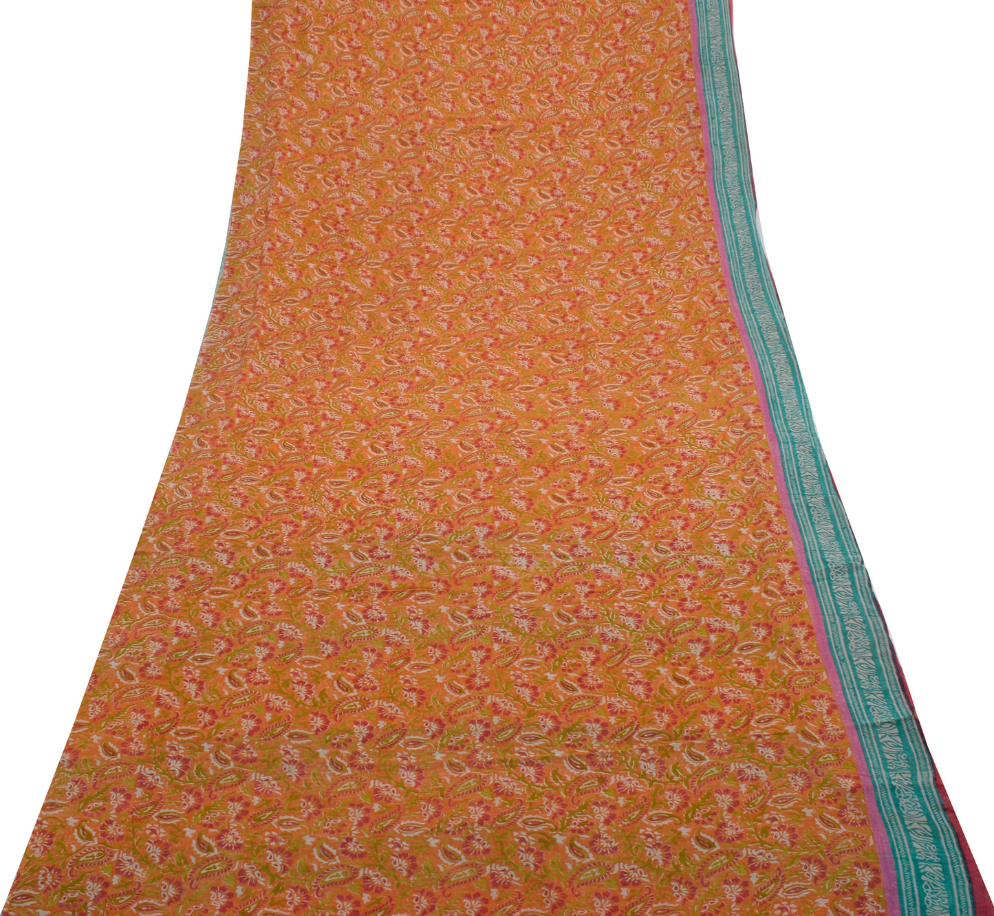 Sushila Vintage Orange Saree 100% Pure Georgette Printed Paisley Craft Fabric