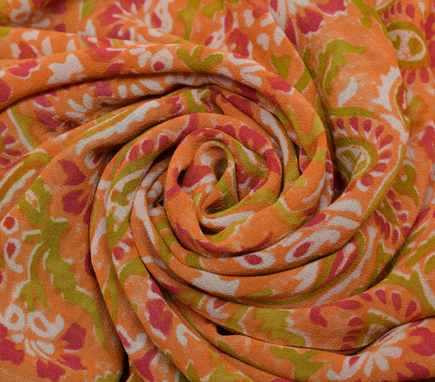 Sushila Vintage Orange Saree 100% Pure Georgette Printed Paisley Craft Fabric