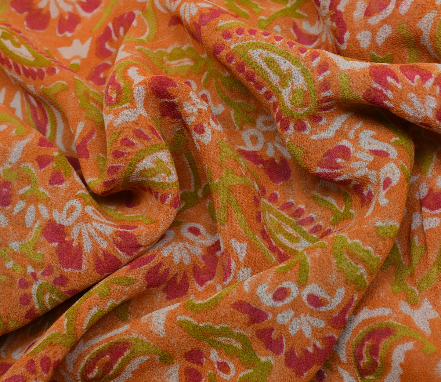 Sushila Vintage Orange Saree 100% Pure Georgette Printed Paisley Craft Fabric