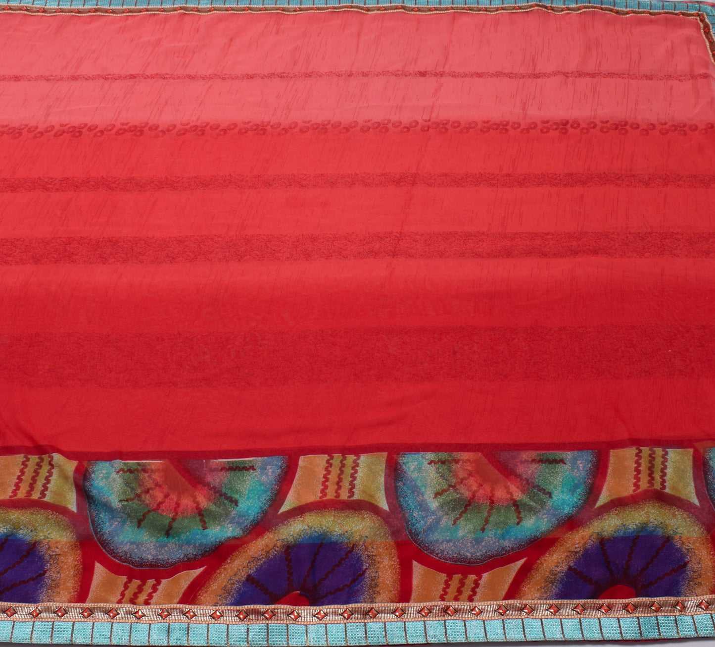 Sushila Vintage Red Indian Saree Blend Georgette Silk Printed 5 YD Craft Fabric