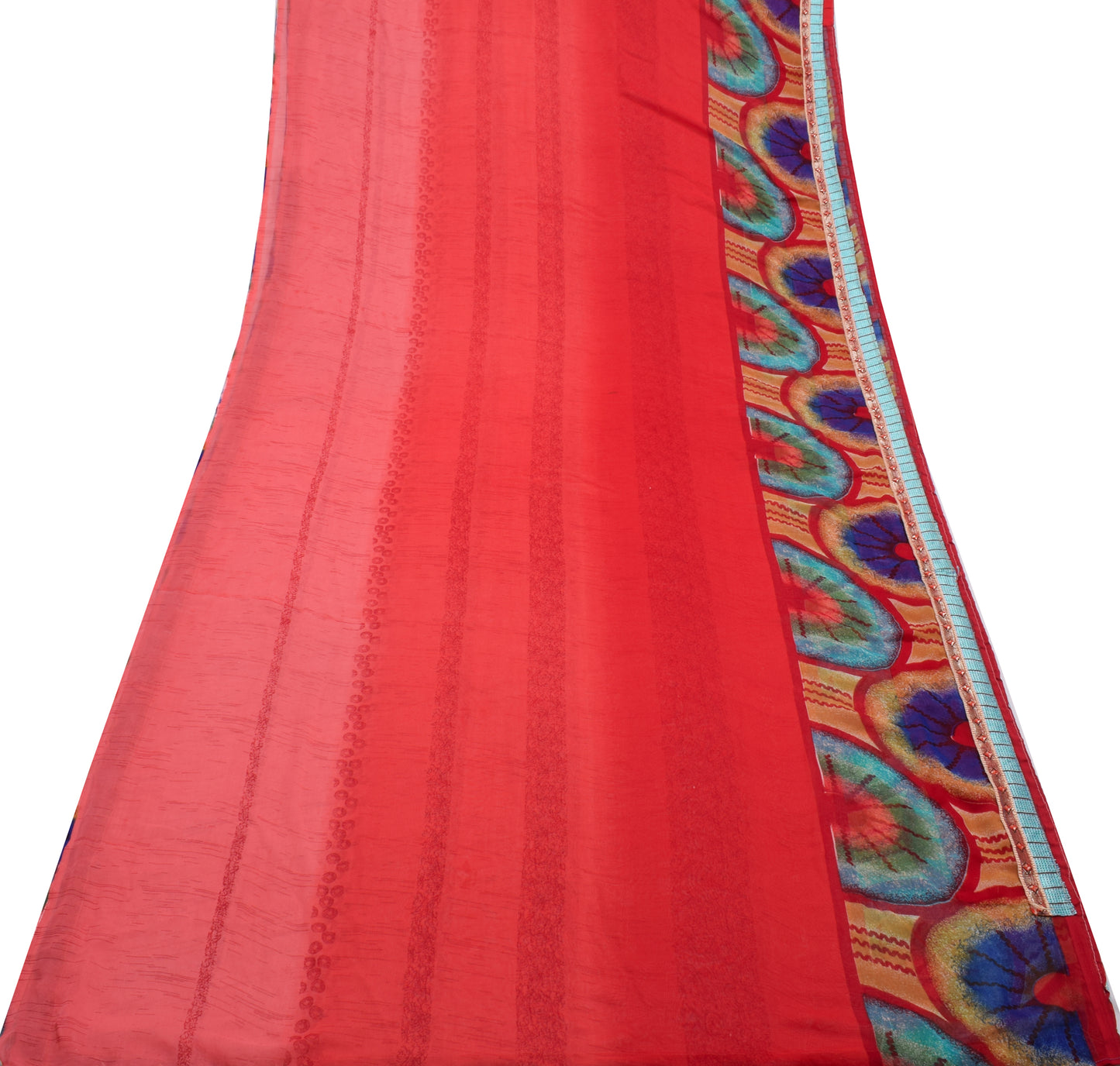 Sushila Vintage Red Indian Saree Blend Georgette Silk Printed 5 YD Craft Fabric