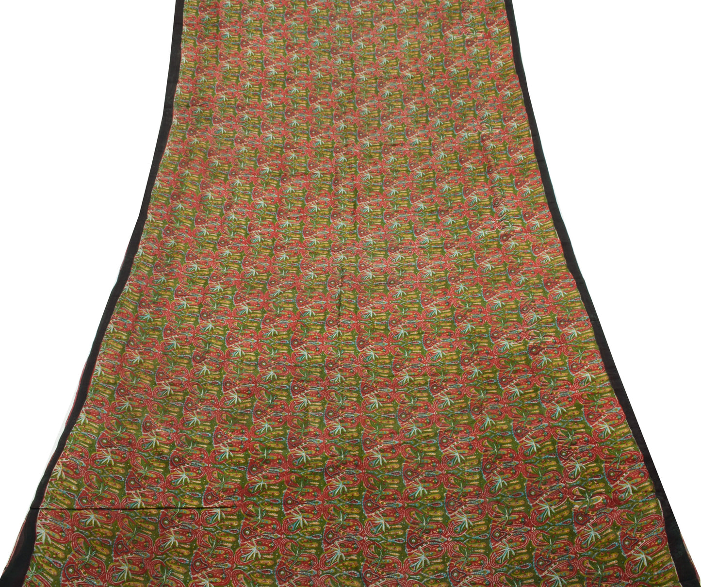 Sushila Vintage Red Saree 100% Pure Georgette Silk Printed Paisley Craft Fabric