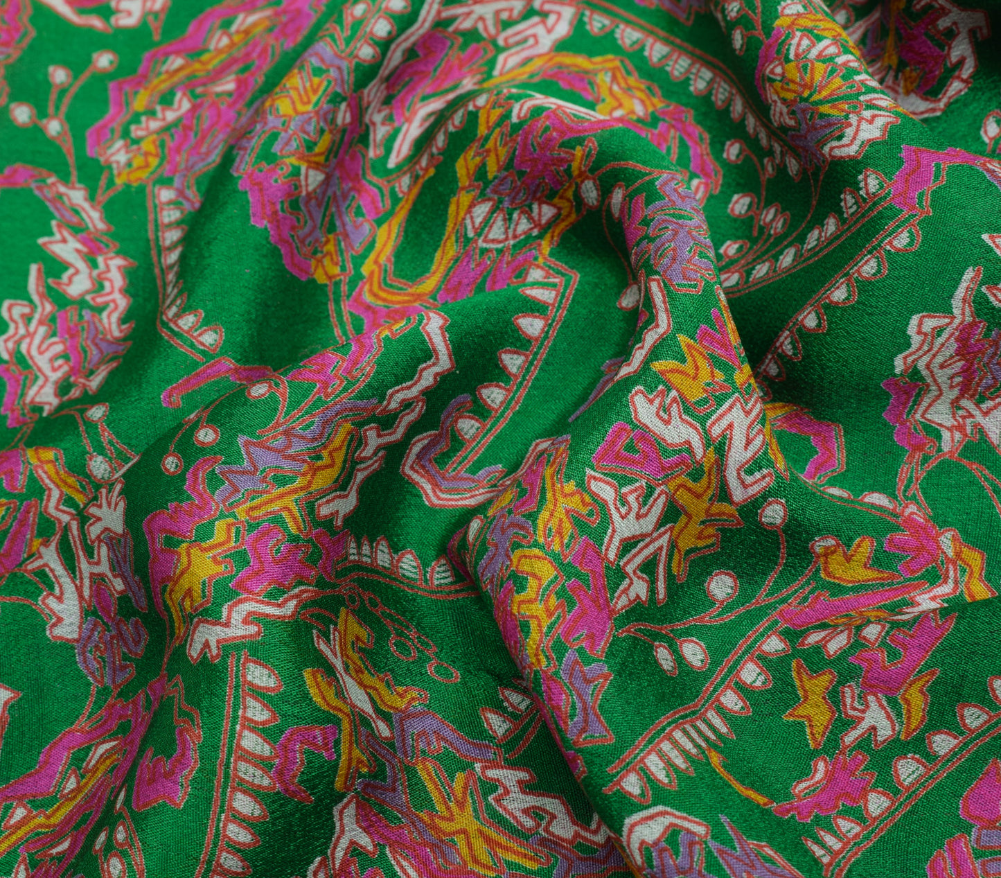 Sushila Vintage Green Saree 100% Pure Silk Printed 5 Yard Soft Craft Fabric