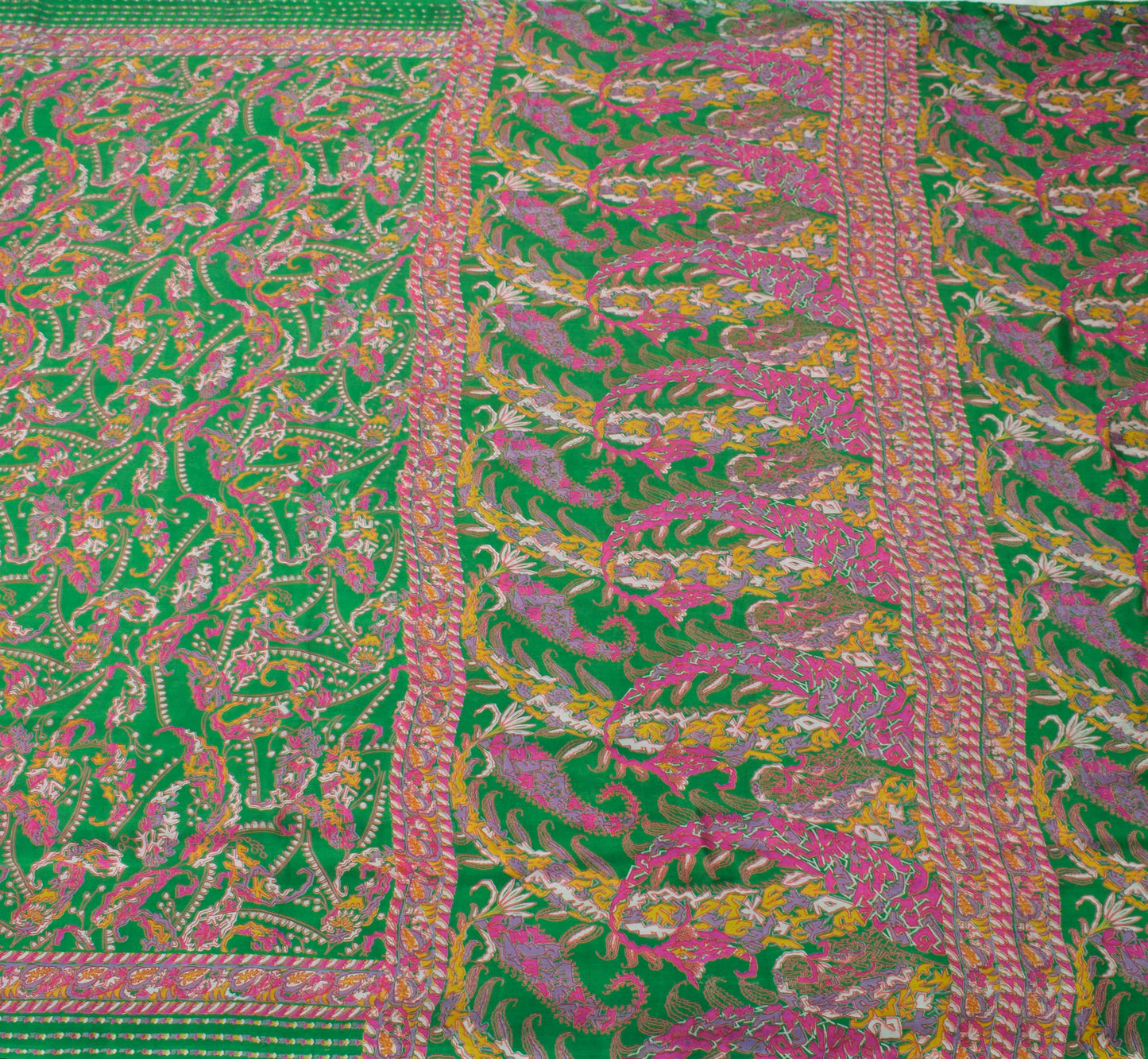 Sushila Vintage Green Saree 100% Pure Silk Printed 5 Yard Soft Craft Fabric