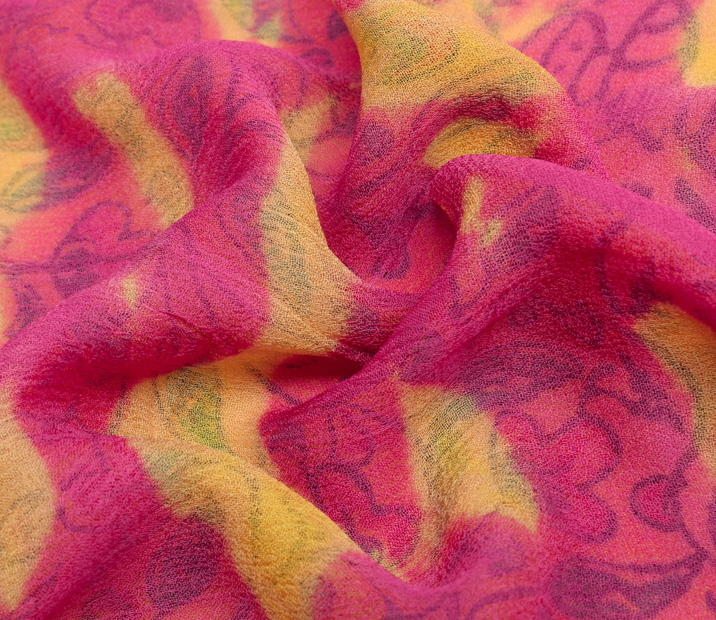 Sushila Vintage Purple Saree 100% Pure Georgette Silk Printed 5 YD Craft Fabric