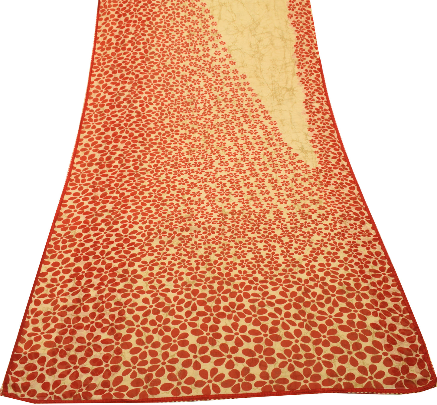 Sushila Vintage Cream Saree Blend Georgette Silk Printed Floral Craft Fabric