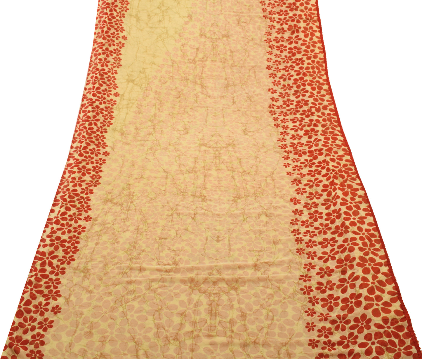 Sushila Vintage Cream Saree Blend Georgette Silk Printed Floral Craft Fabric