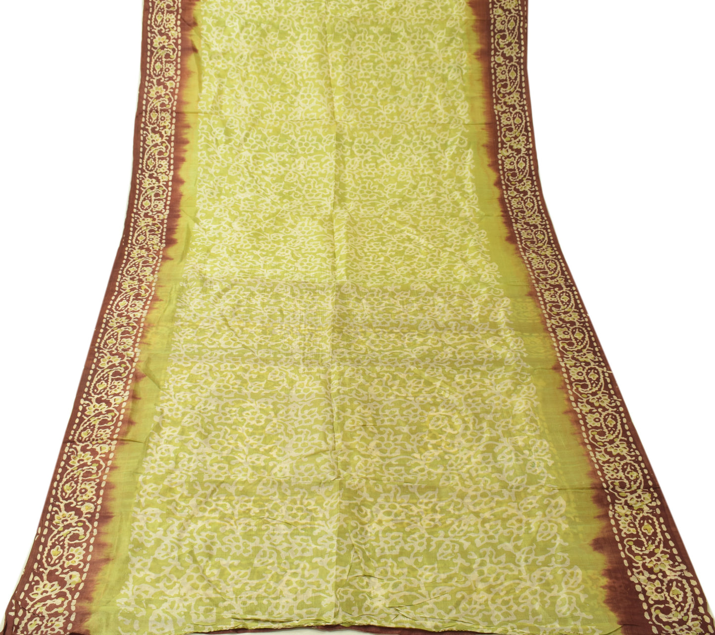 Sushila Vintage Green Saree 100% Pure Silk Printed Batik 5 YD Soft Craft Fabric