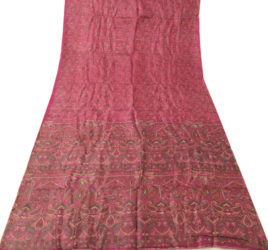 Sushila Vintage Magenta Saree 100% Pure Silk Printed Floral Soft Craft Fabric