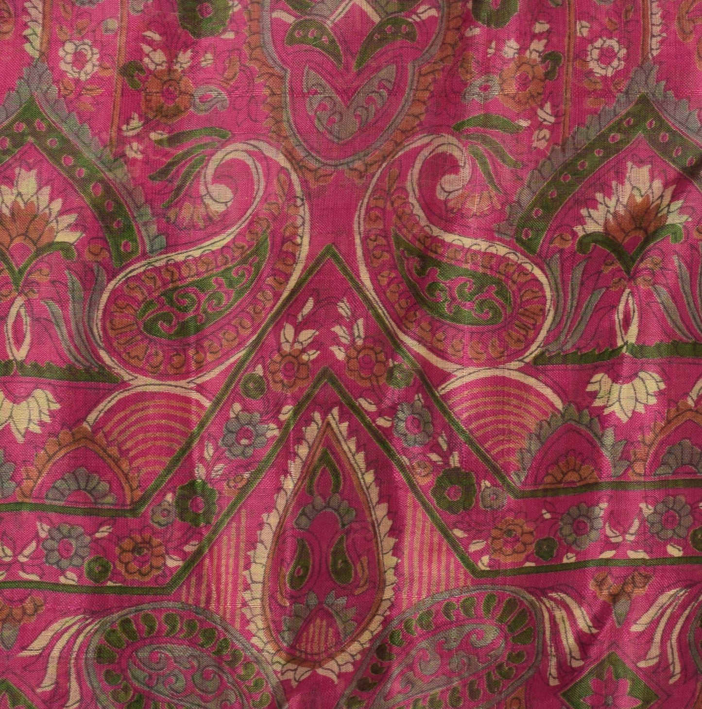 Sushila Vintage Magenta Saree 100% Pure Silk Printed Floral Soft Craft Fabric