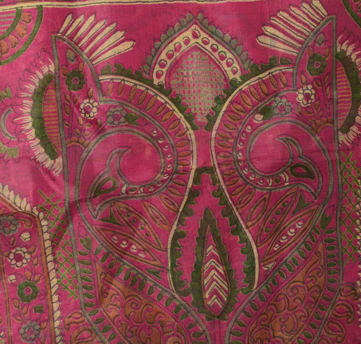 Sushila Vintage Magenta Saree 100% Pure Silk Printed Floral Soft Craft Fabric