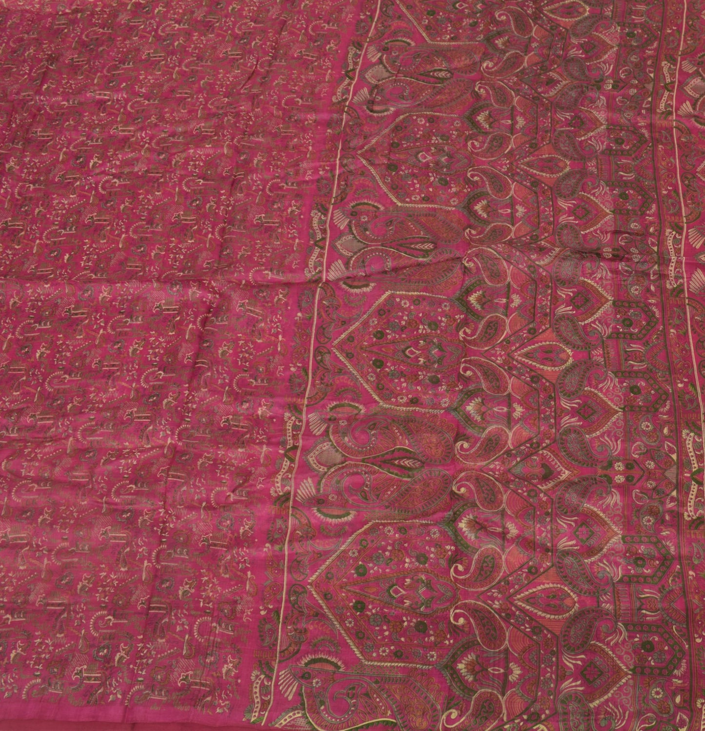 Sushila Vintage Magenta Saree 100% Pure Silk Printed Floral Soft Craft Fabric