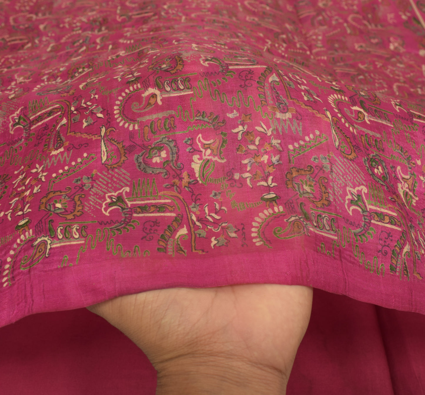 Sushila Vintage Magenta Saree 100% Pure Silk Printed Floral Soft Craft Fabric