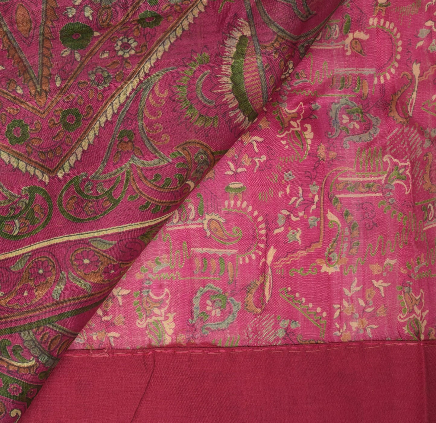 Sushila Vintage Magenta Saree 100% Pure Silk Printed Floral Soft Craft Fabric