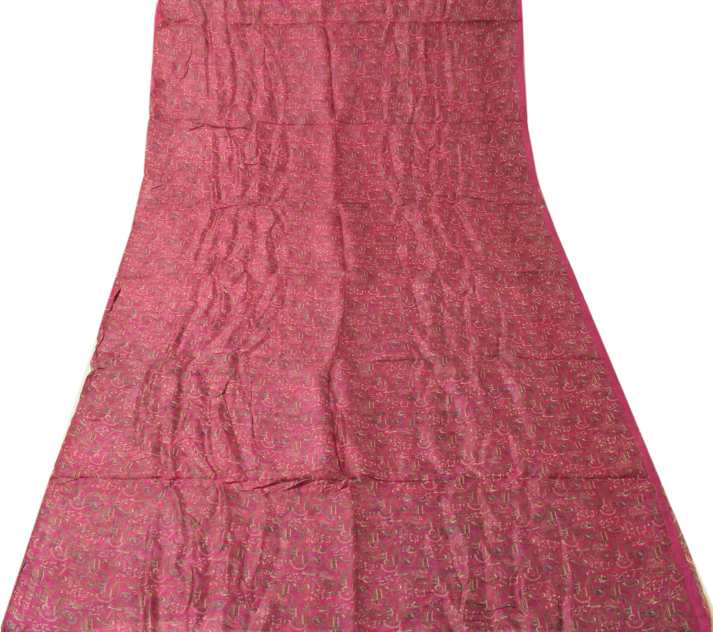 Sushila Vintage Magenta Saree 100% Pure Silk Printed Floral Soft Craft Fabric