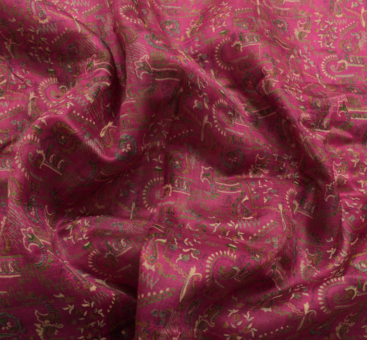 Sushila Vintage Magenta Saree 100% Pure Silk Printed Floral Soft Craft Fabric