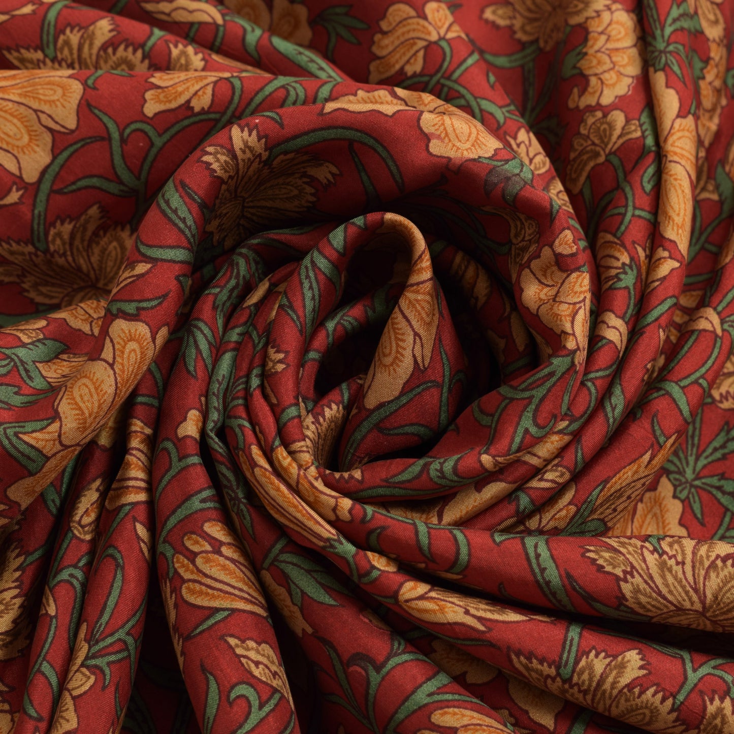 Sushila Vintage Dark Red Saree 100% Pure Silk Printed Floral Soft Craft Fabric