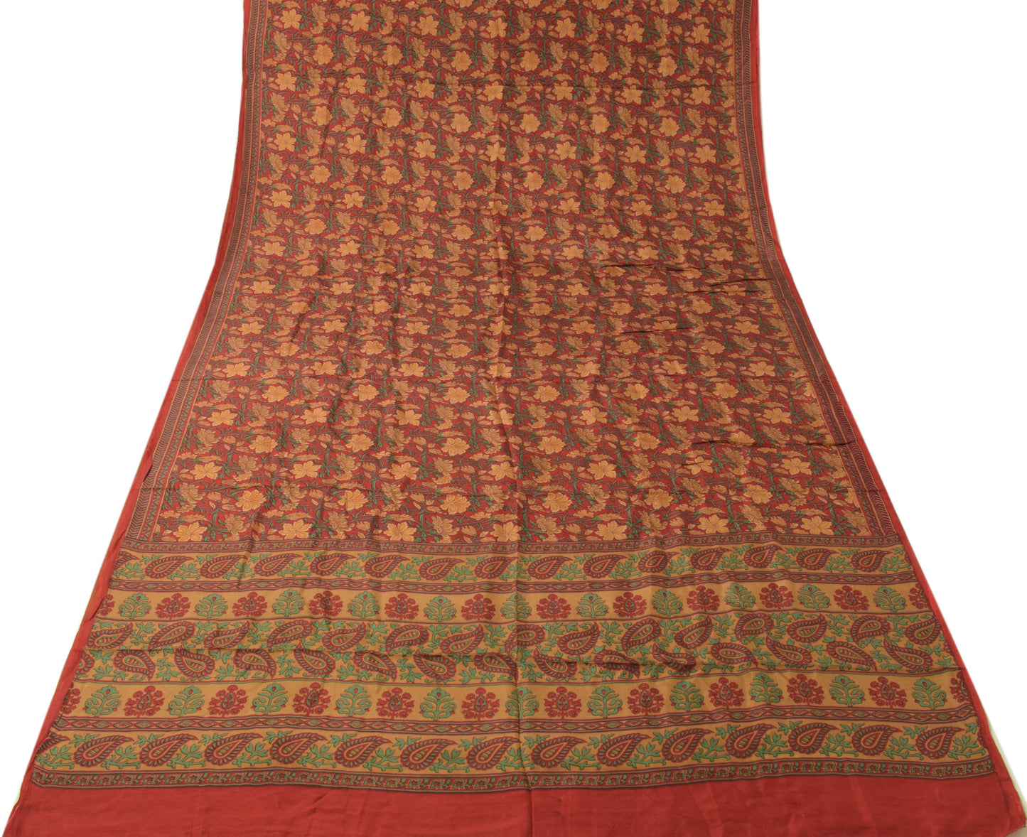 Sushila Vintage Dark Red Saree 100% Pure Silk Printed Floral Soft Craft Fabric