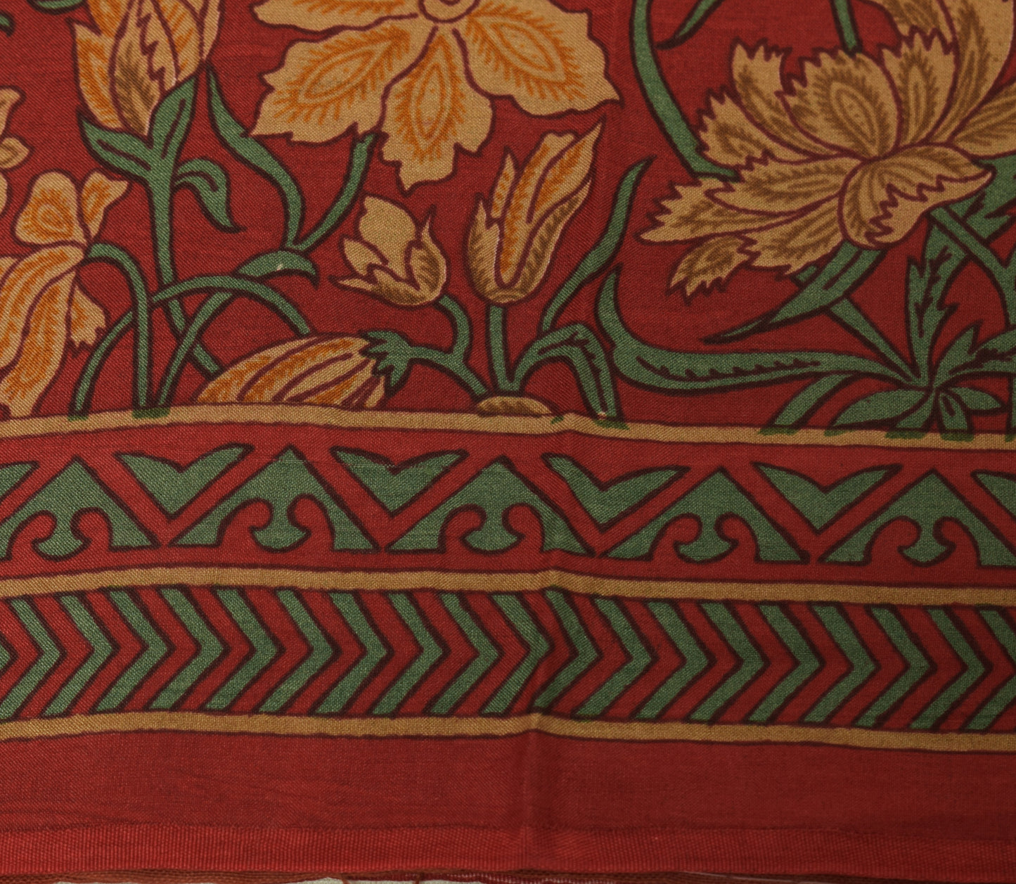 Sushila Vintage Dark Red Saree 100% Pure Silk Printed Floral Soft Craft Fabric