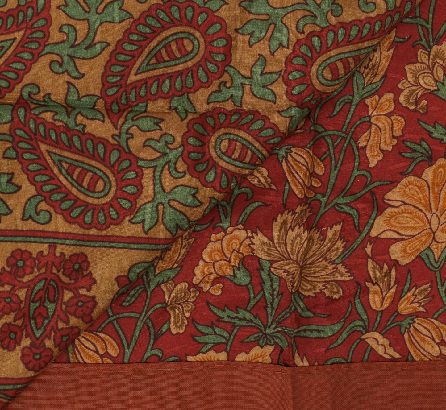 Sushila Vintage Dark Red Saree 100% Pure Silk Printed Floral Soft Craft Fabric