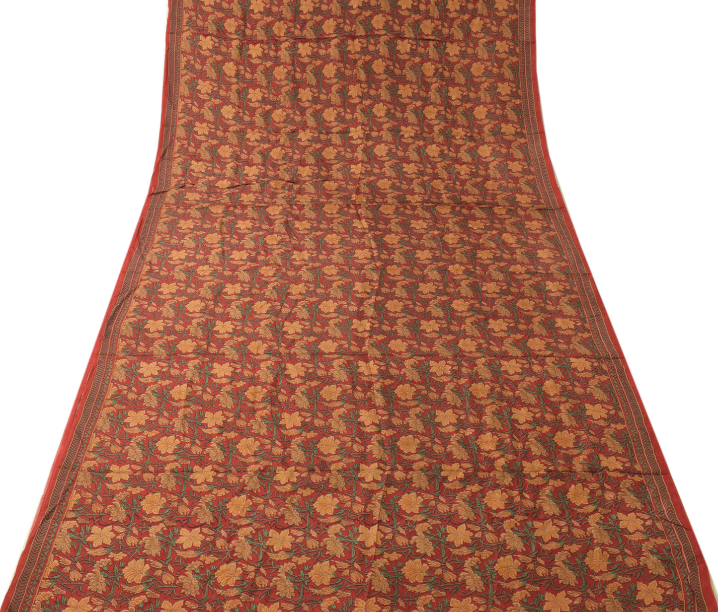 Sushila Vintage Dark Red Saree 100% Pure Silk Printed Floral Soft Craft Fabric