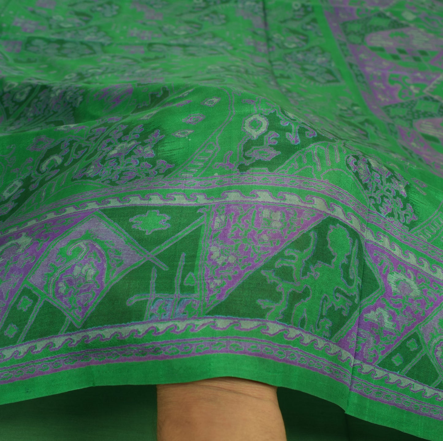 Sushila Vintage Green Saree 100% Pure Silk Printed 5 Yard Soft Craft Fabric