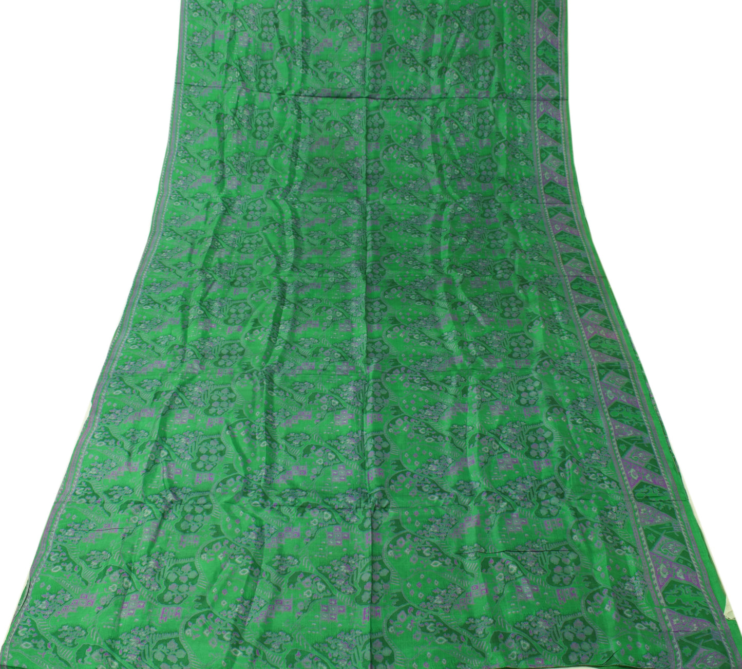 Sushila Vintage Green Saree 100% Pure Silk Printed 5 Yard Soft Craft Fabric