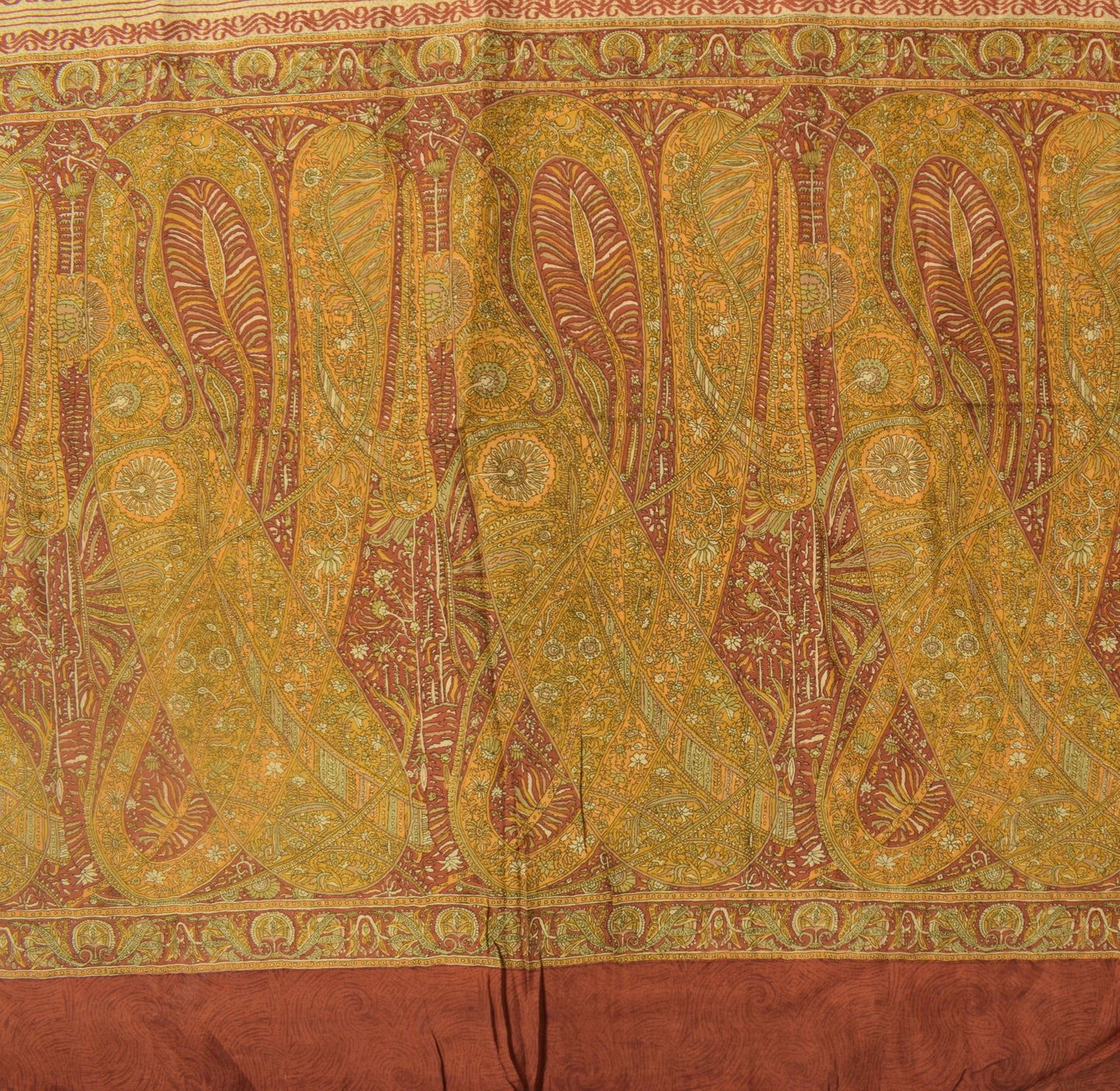 Sushila Vintage Light Brown Saree 100% Pure Silk Printed 5YD Soft Craft Fabric