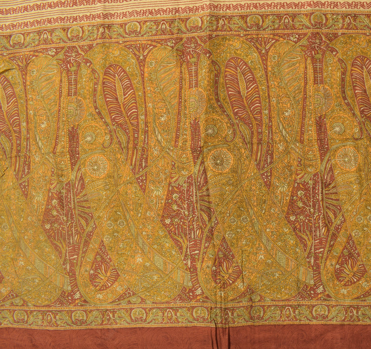 Sushila Vintage Light Brown Saree 100% Pure Silk Printed 5YD Soft Craft Fabric