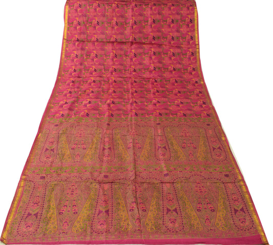 Sushila Vintage Magenta Saree 100% Pure Silk Printed Zari Border Craft Fabric