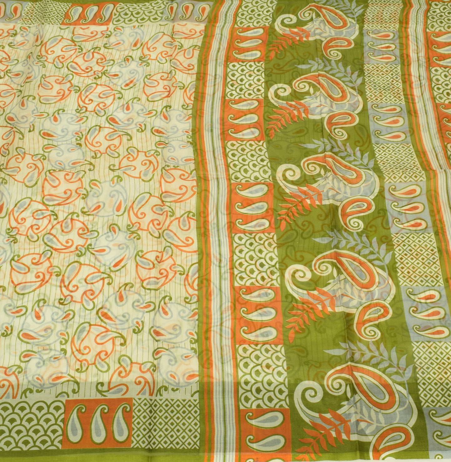 Sushila Vintage White Saree 100% Pure Silk Printed Paisley Soft Craft Fabric