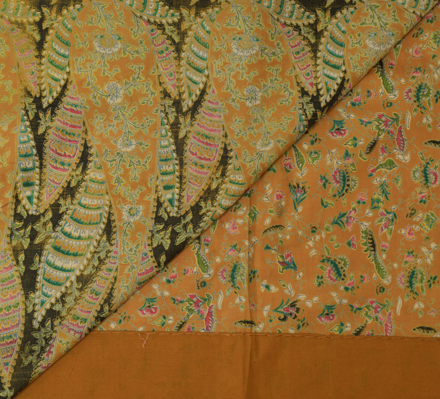 Sushila Vintage Rust Saree 100% Pure Silk Printed Floral Soft Craft Fabric