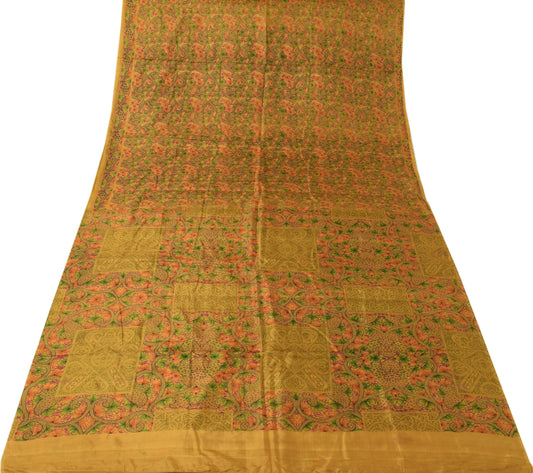 Sushila Vintage Brown Saree 100% Pure Silk Printed Floral Soft Craft Fabric