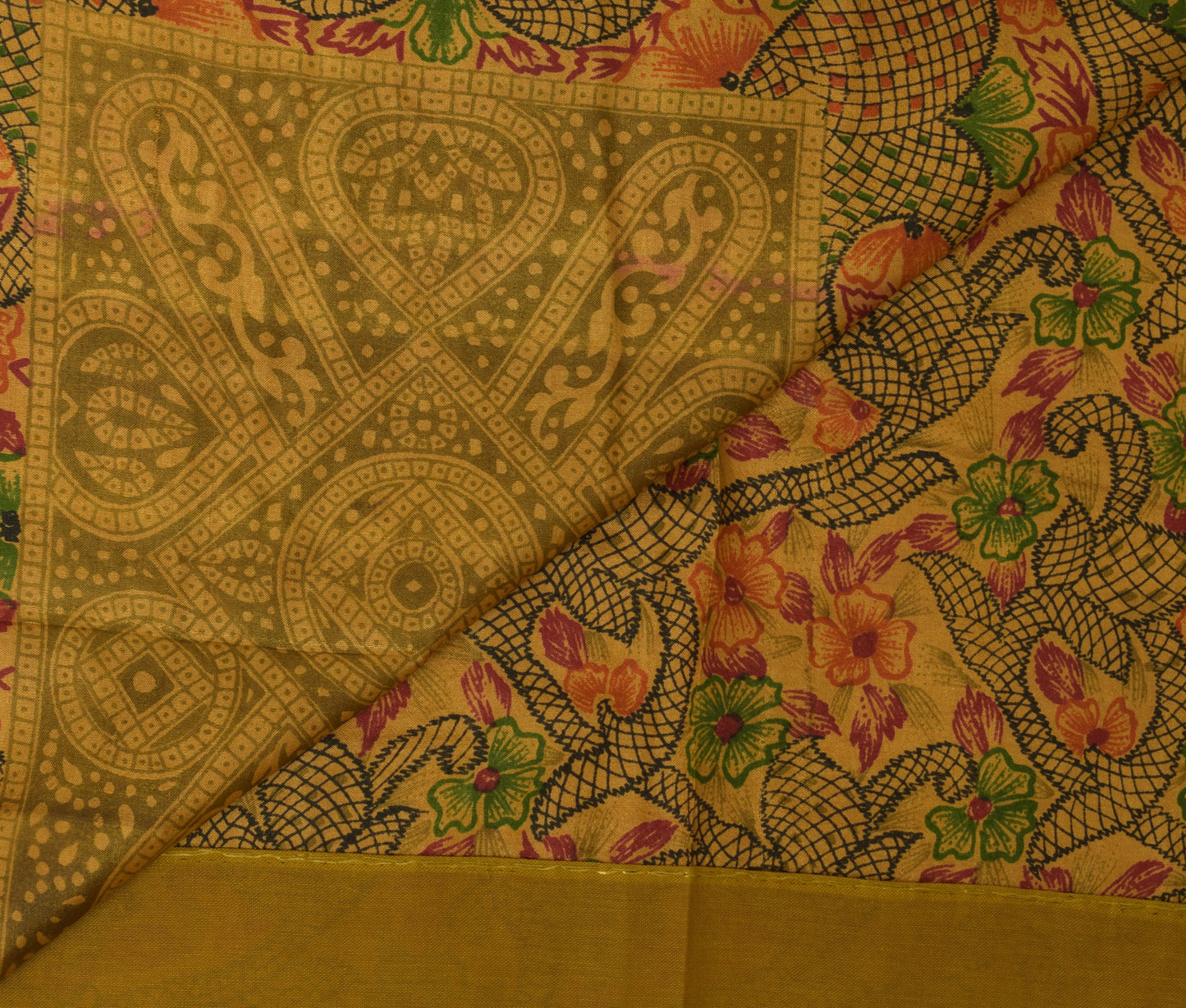 Sushila Vintage Brown Saree 100% Pure Silk Printed Floral Soft Craft Fabric