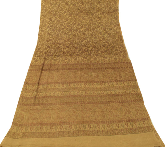 Sushila Vintage Brown Saree 100% Pure Silk Printed Paisley Soft Craft Fabric