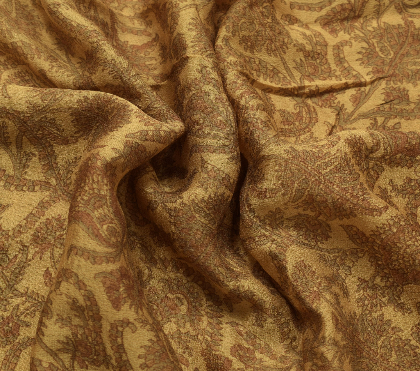 Sushila Vintage Brown Saree 100% Pure Silk Printed Paisley Soft Craft Fabric