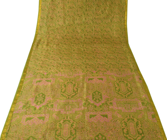 Sushila Vintage Green Saree 100% Pure Silk Printed Floral Soft Craft Fabric