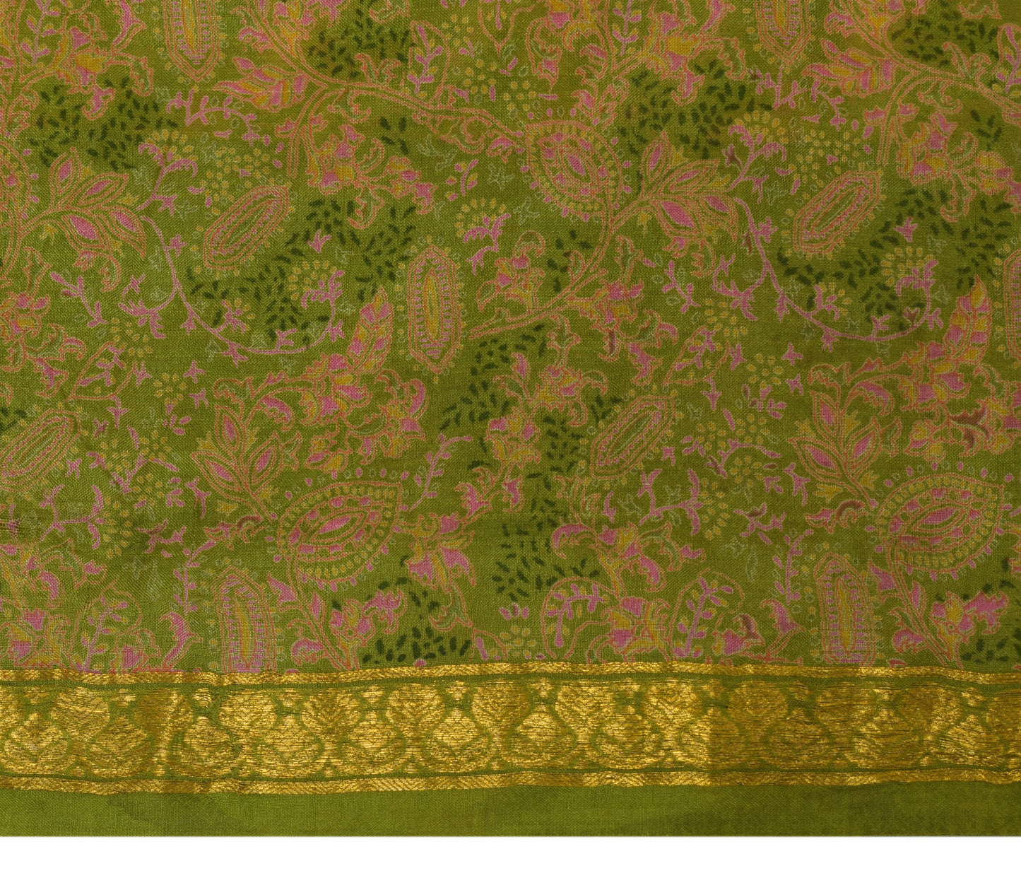 Sushila Vintage Green Saree 100% Pure Silk Printed Floral Soft Craft Fabric