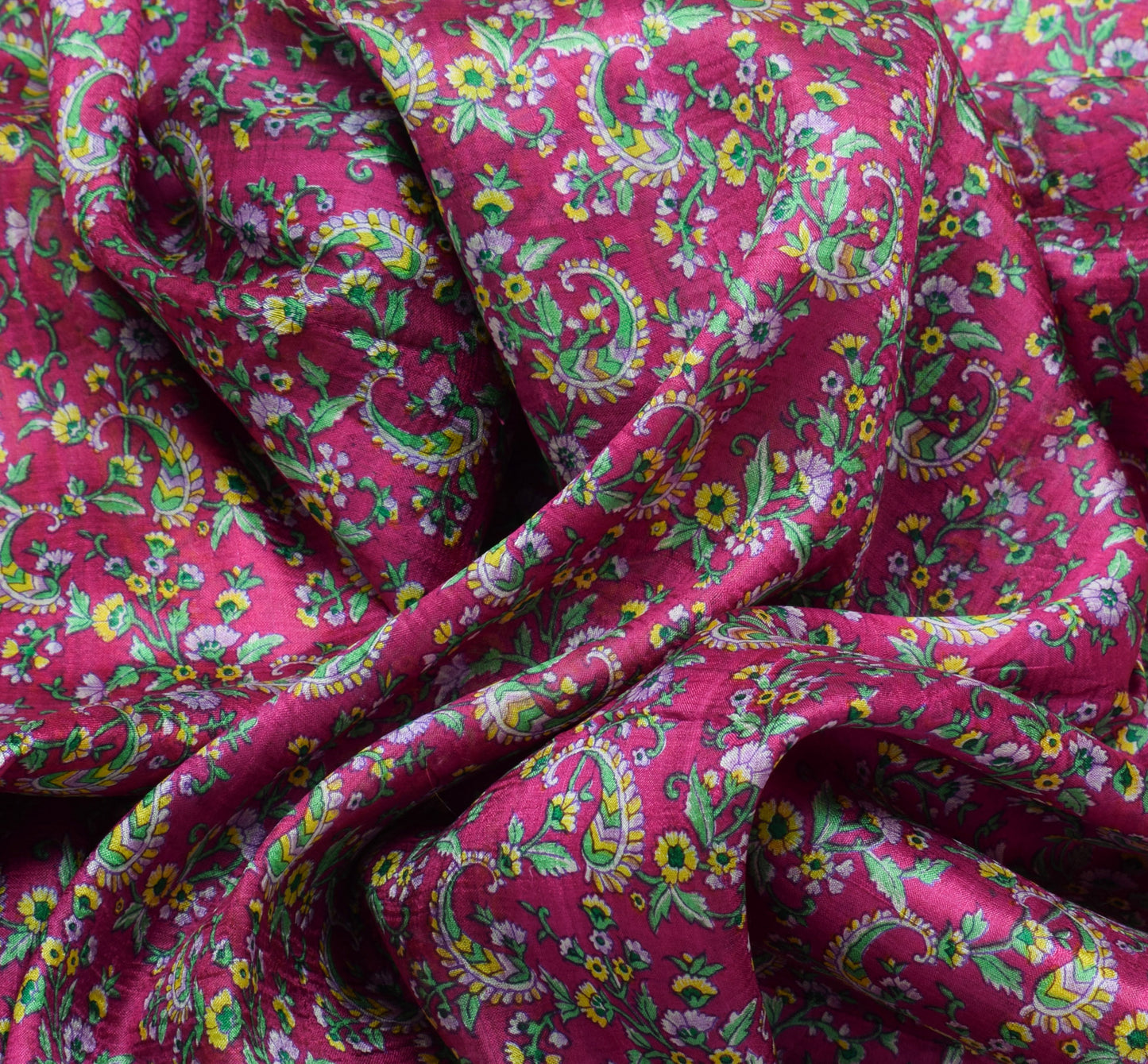 Sushila Vintage Magenta Saree 100% Pure Silk Printed Floral Soft Craft Fabric