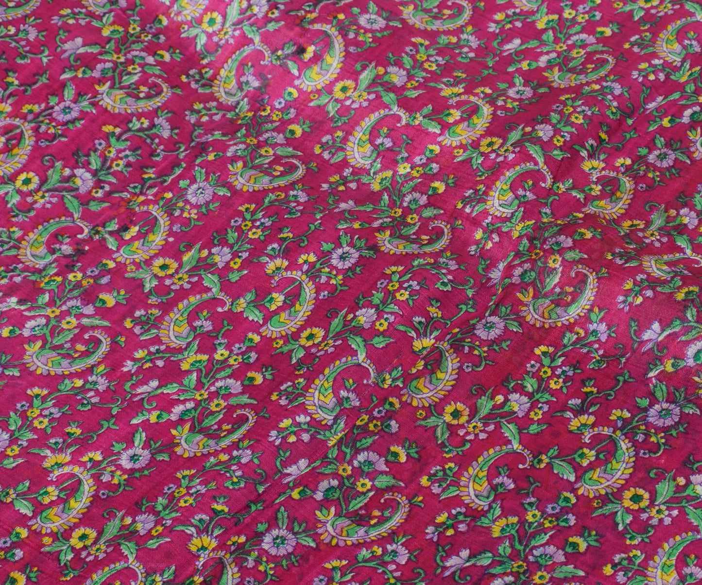 Sushila Vintage Magenta Saree 100% Pure Silk Printed Floral Soft Craft Fabric